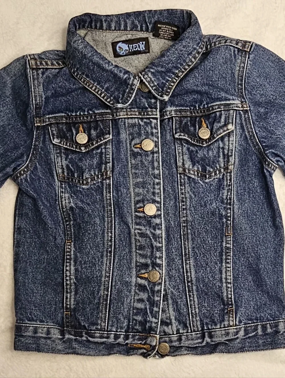 Girls Vintage Meow Genes Upcycled Serape Denim Jacket Size Med